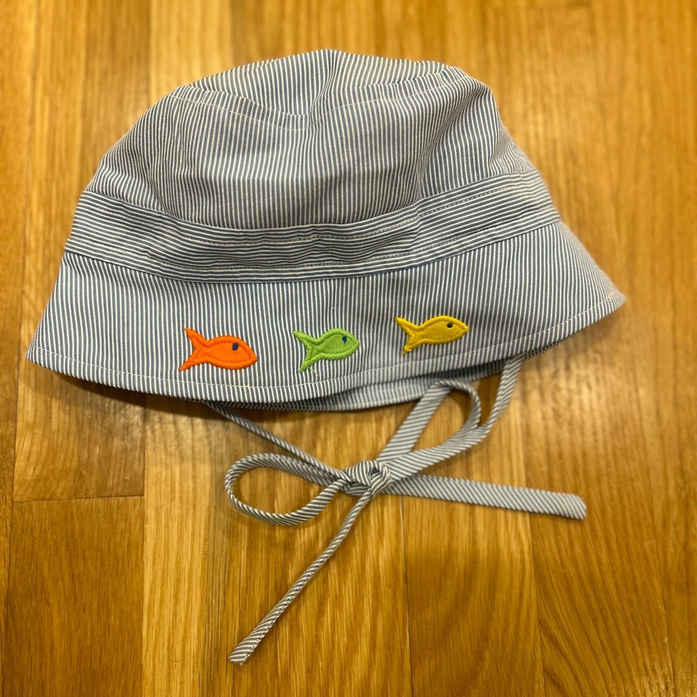 Florence Eiseman Boys Fish Seersucker Bucket Hat - Size 12-24M